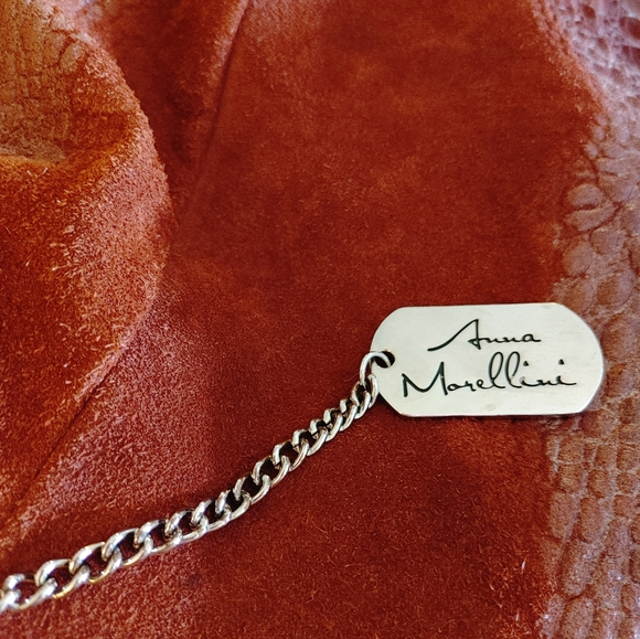 Anna Morellini Dark Red Suede Leather Crocodile Hobo Bag - Picture 4 of 16